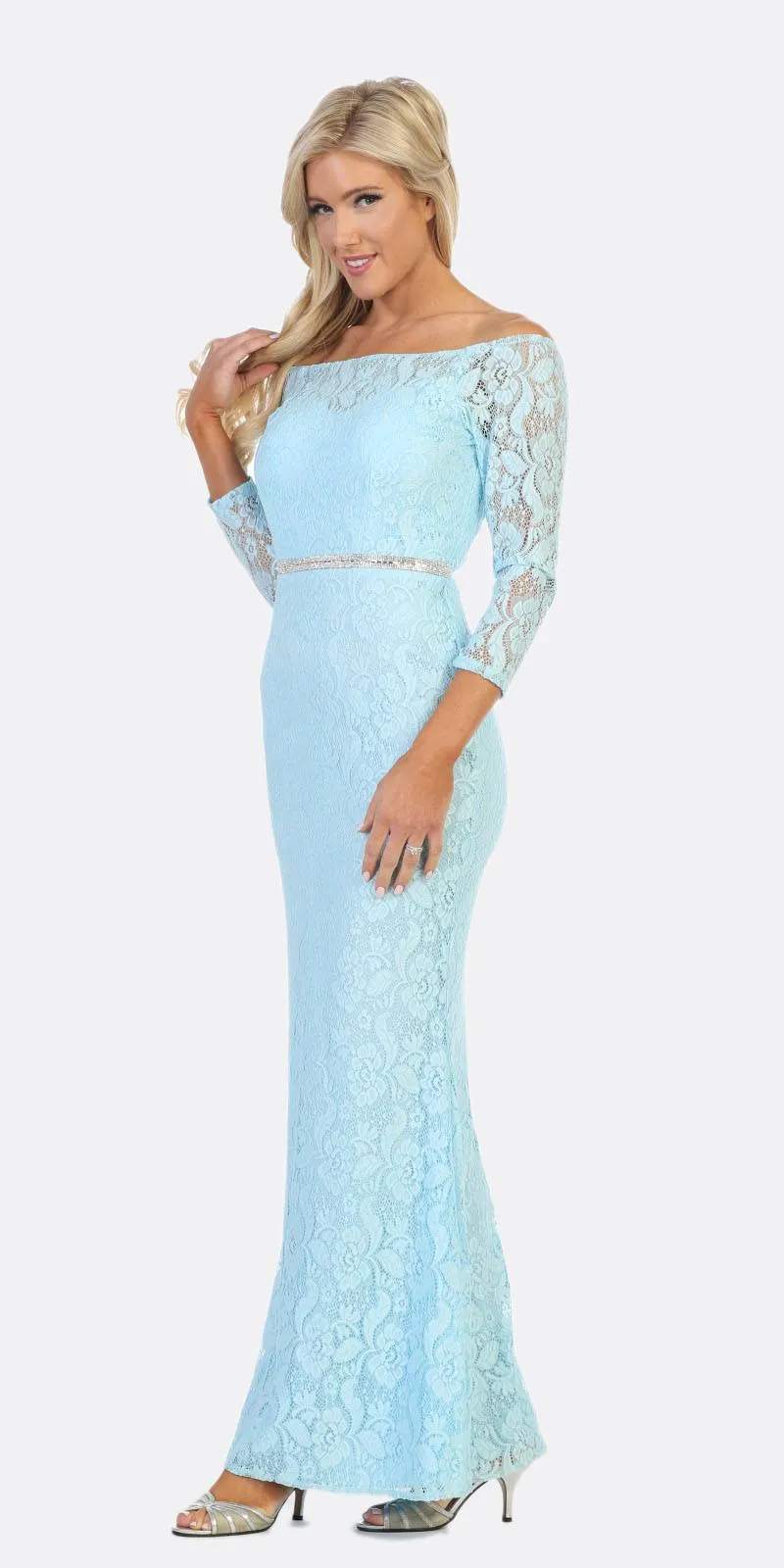 Celavie 6343L Off-Shoulder Long Sleeved Lace Sheath Dress