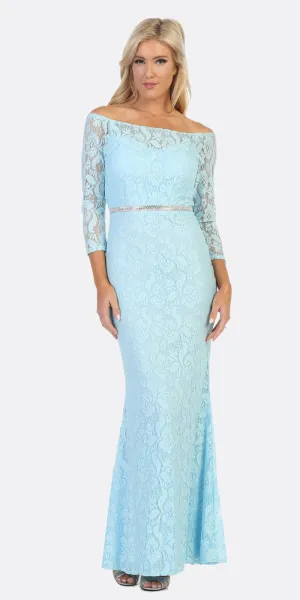 Celavie 6343L Off-Shoulder Long Sleeved Lace Sheath Dress