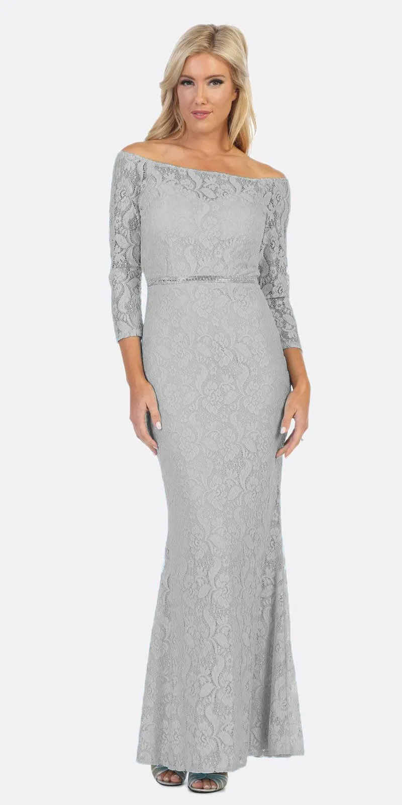 Celavie 6343L Off-Shoulder Long Sleeved Lace Sheath Dress
