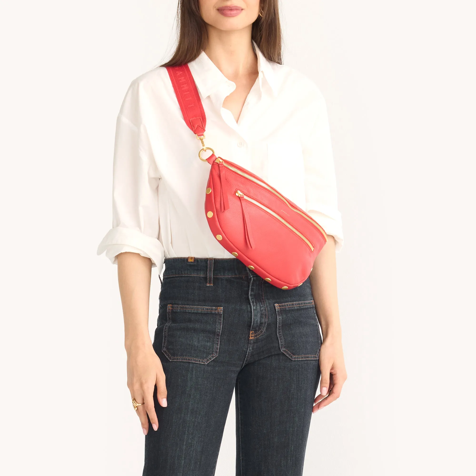 Charles Crossbody | Poppy Red/Brushed Gold | Lrg