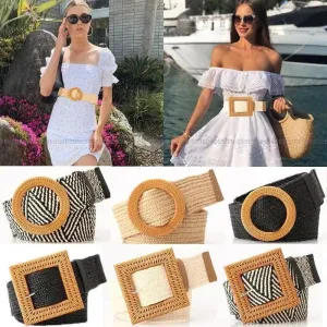 Charming Women Waist Belt Classic Round Wooden Buckle Casual Design Dress Women Buckle Waist Dress Band