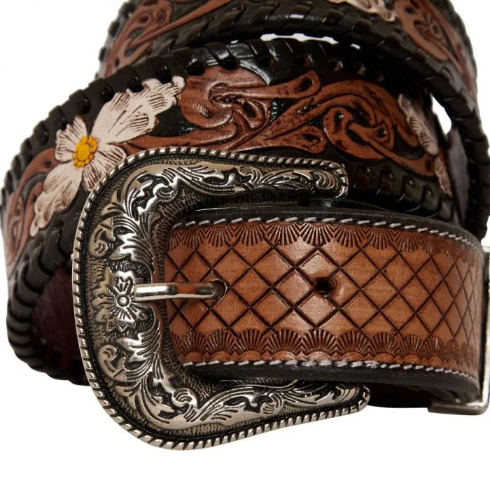 CHECKERED BROWN LEATHER BELT