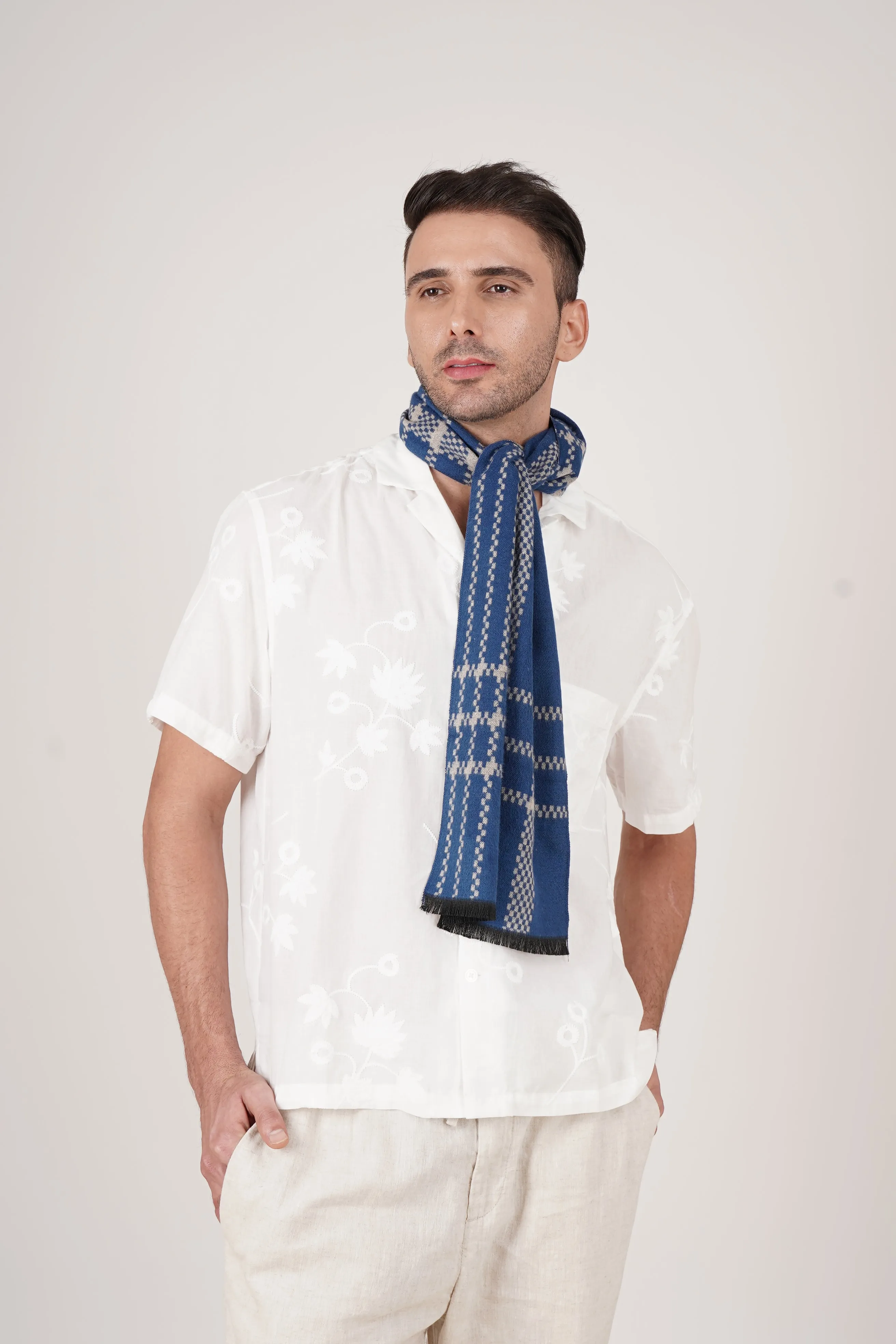 Checks and Stripes Modal Scarf - Blue
