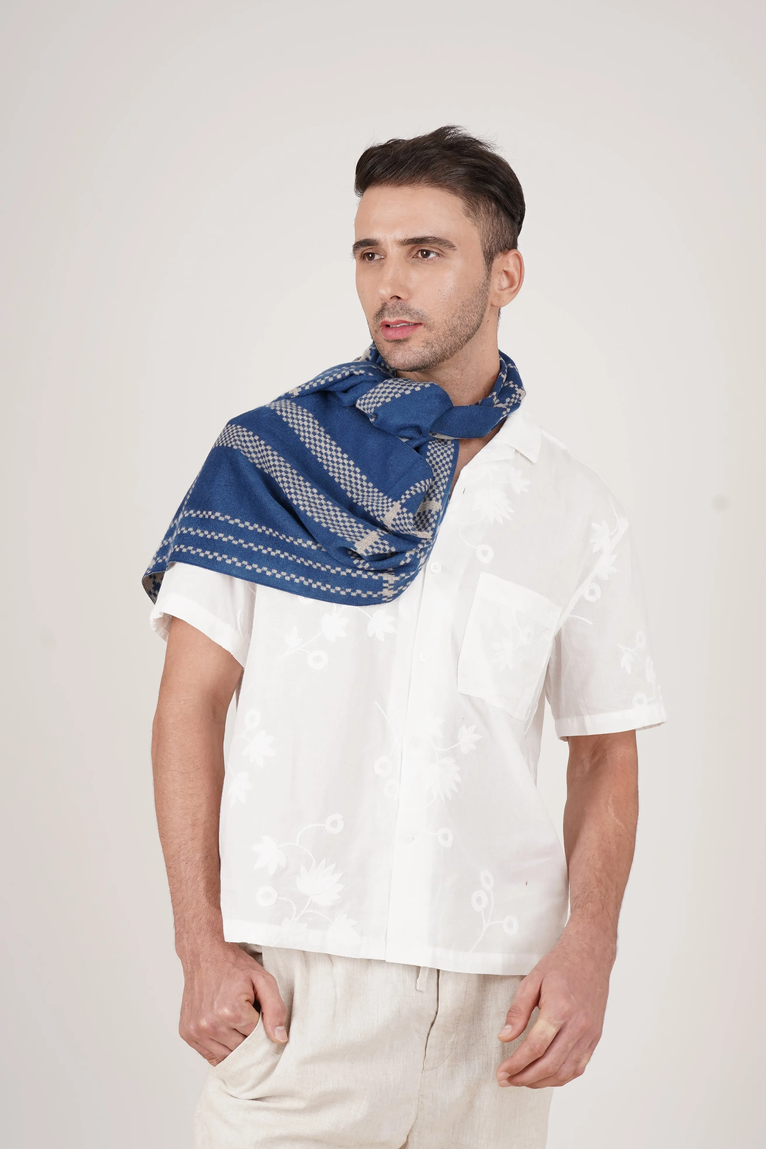 Checks and Stripes Modal Scarf - Blue