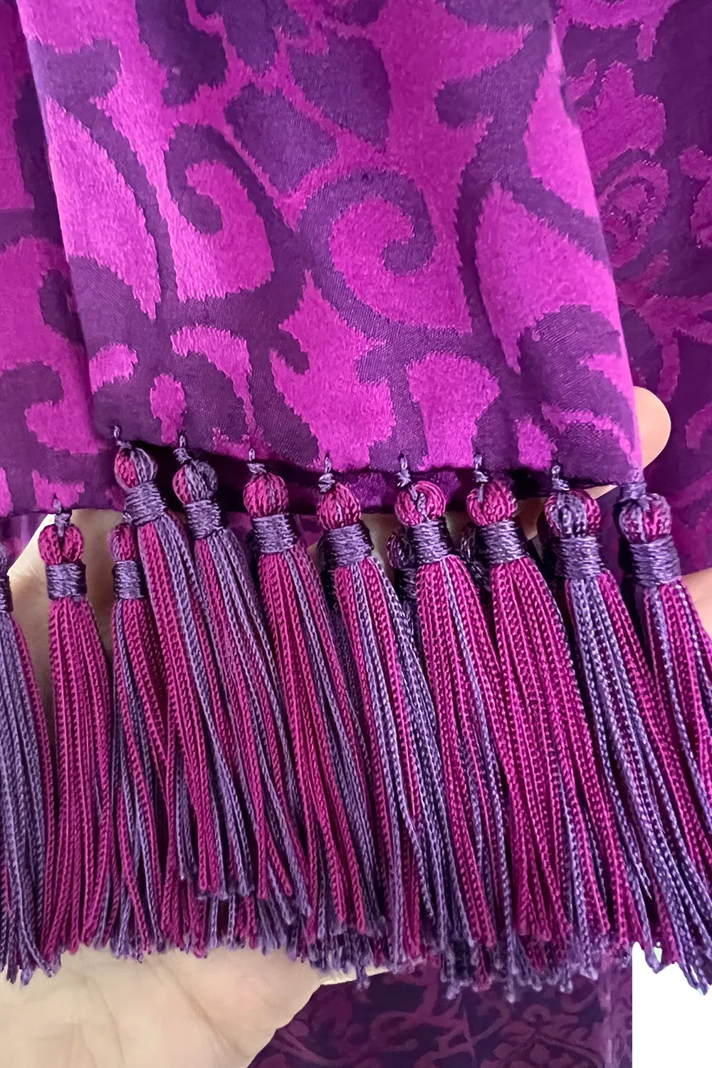 Chic Fall 1994 Yves Saint Laurent Haute Couture Silk Fuschia Dress w Fringed Scarf Detail