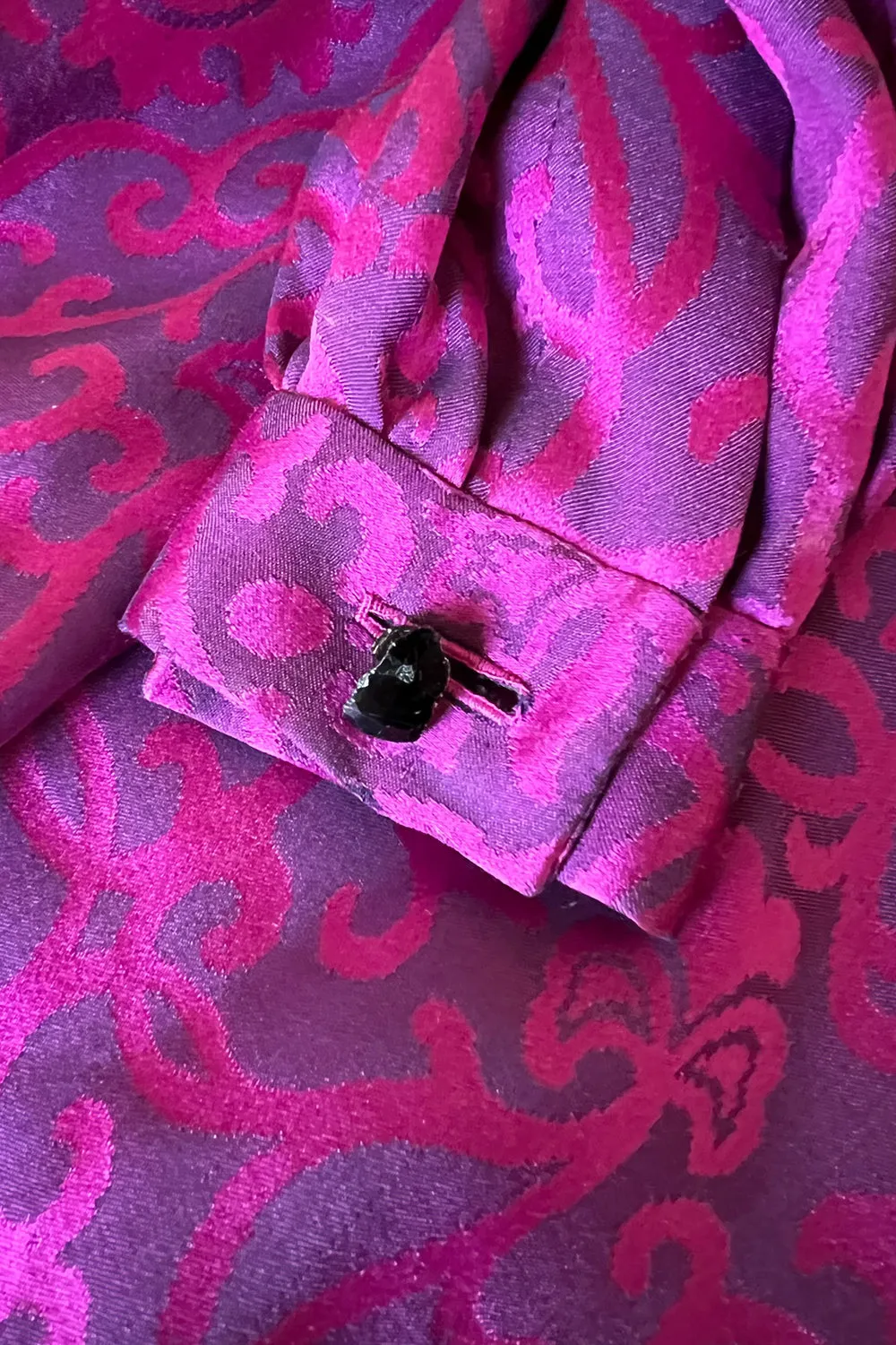 Chic Fall 1994 Yves Saint Laurent Haute Couture Silk Fuschia Dress w Fringed Scarf Detail