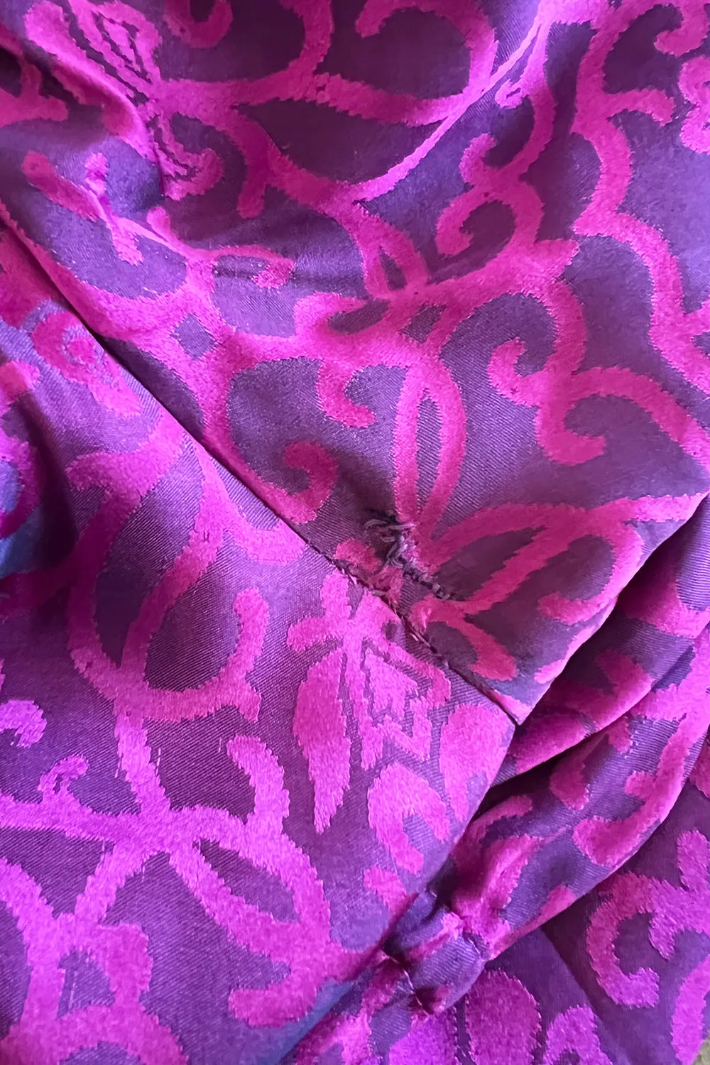 Chic Fall 1994 Yves Saint Laurent Haute Couture Silk Fuschia Dress w Fringed Scarf Detail