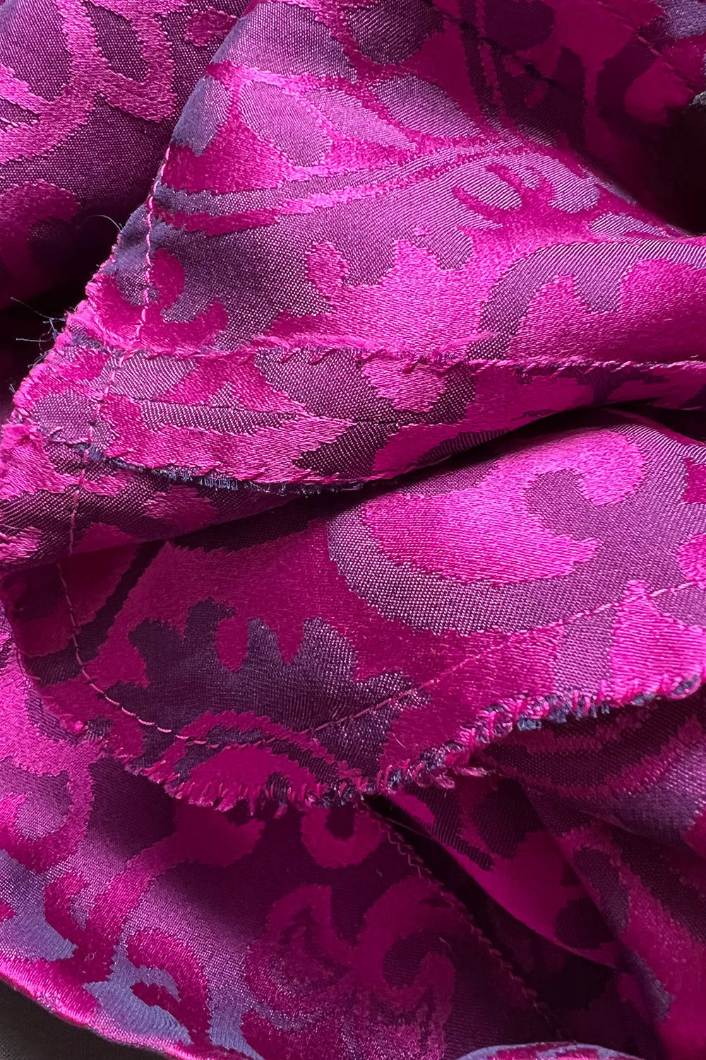 Chic Fall 1994 Yves Saint Laurent Haute Couture Silk Fuschia Dress w Fringed Scarf Detail