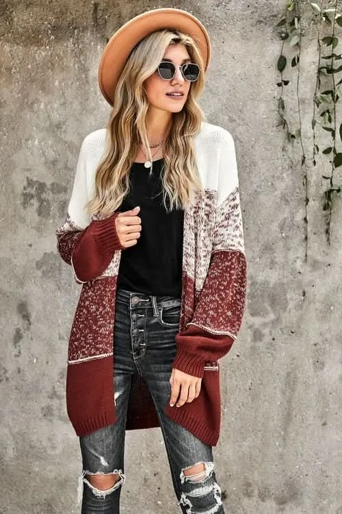 Chic Stripe Long Sleeve Knit Cardigan