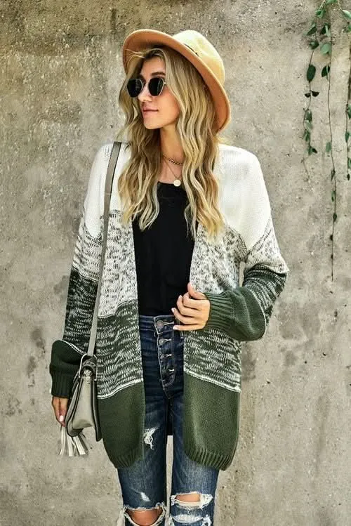 Chic Stripe Long Sleeve Knit Cardigan