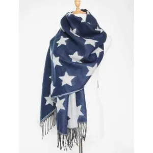 Chic Winter Star Pattern Tassel Long Wrap Scarf - Purplish Blue