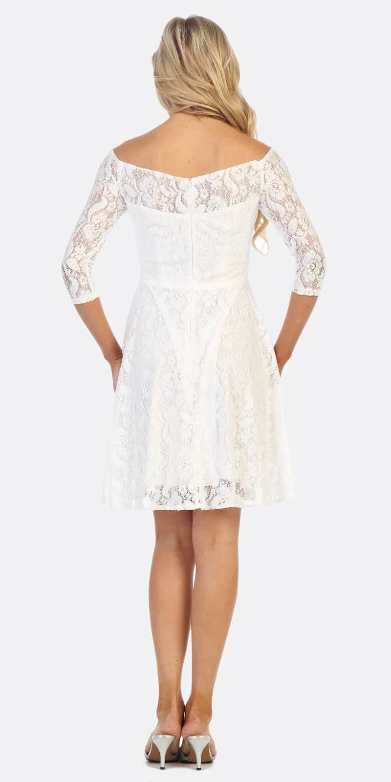 CLEARANCE - Celavie 6343S Off-the-Shoulder Short Lace A-Line Dress (Size XL)