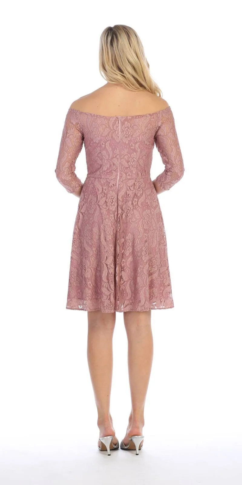 CLEARANCE - Celavie 6343S Off-the-Shoulder Short Lace A-Line Dress (Size XL)