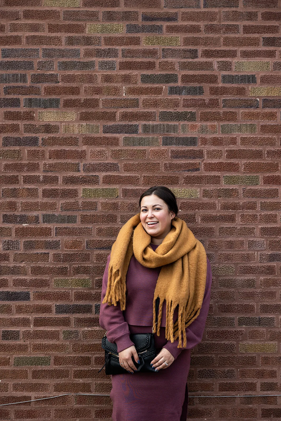 colder weather knit fringe scarf in camel