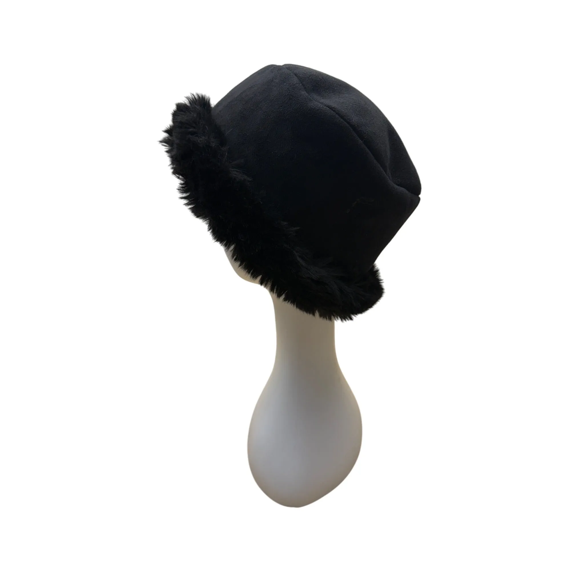 Coldwater Creek Womens Black Faux Fur Winter Bucket Hat