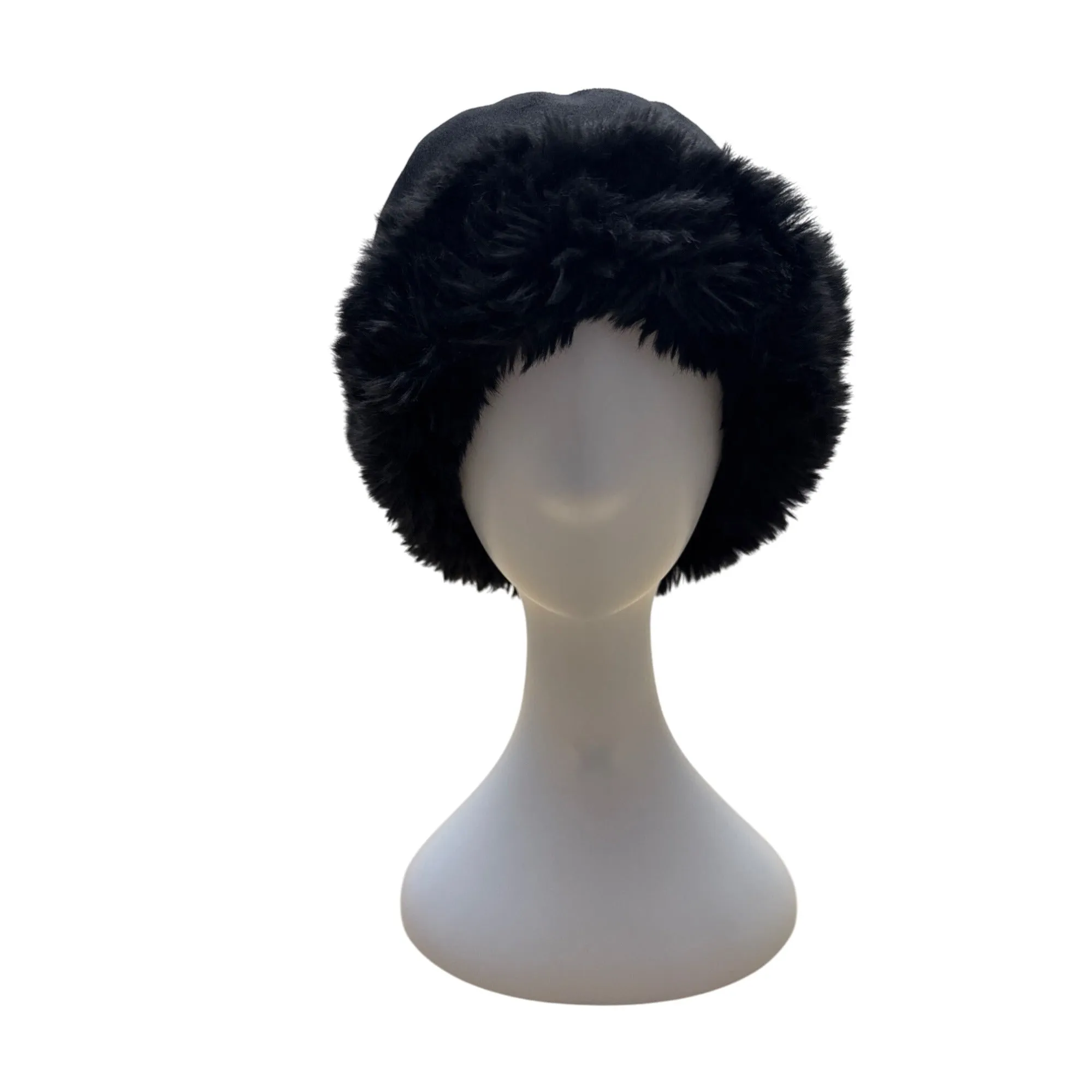 Coldwater Creek Womens Black Faux Fur Winter Bucket Hat