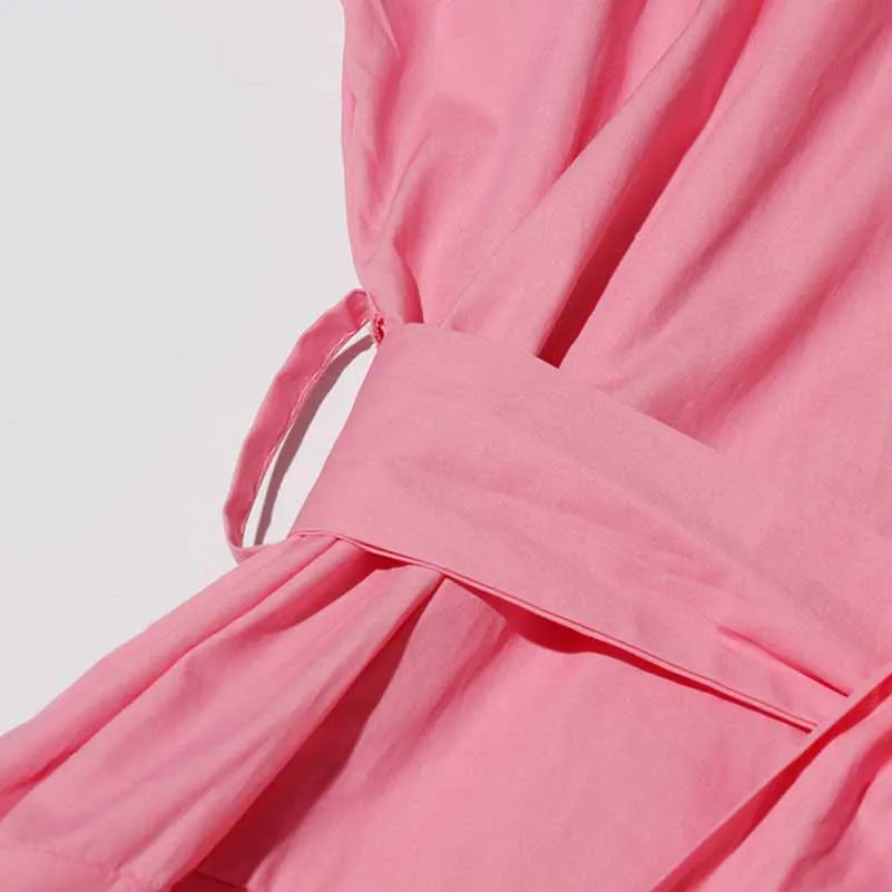 Collared Short Sleeve Hollow Out Midi Dress With Belt