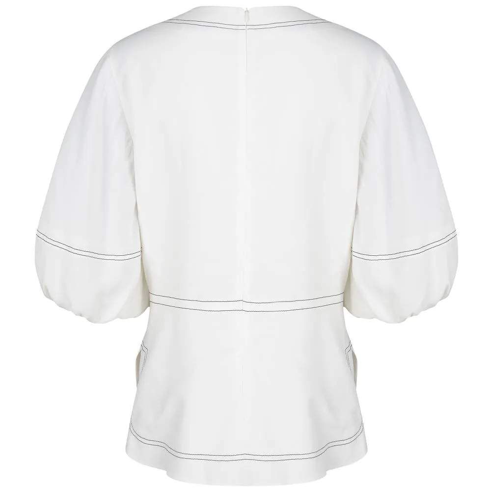 Contrast Topstitching Balloon Sleeved Top