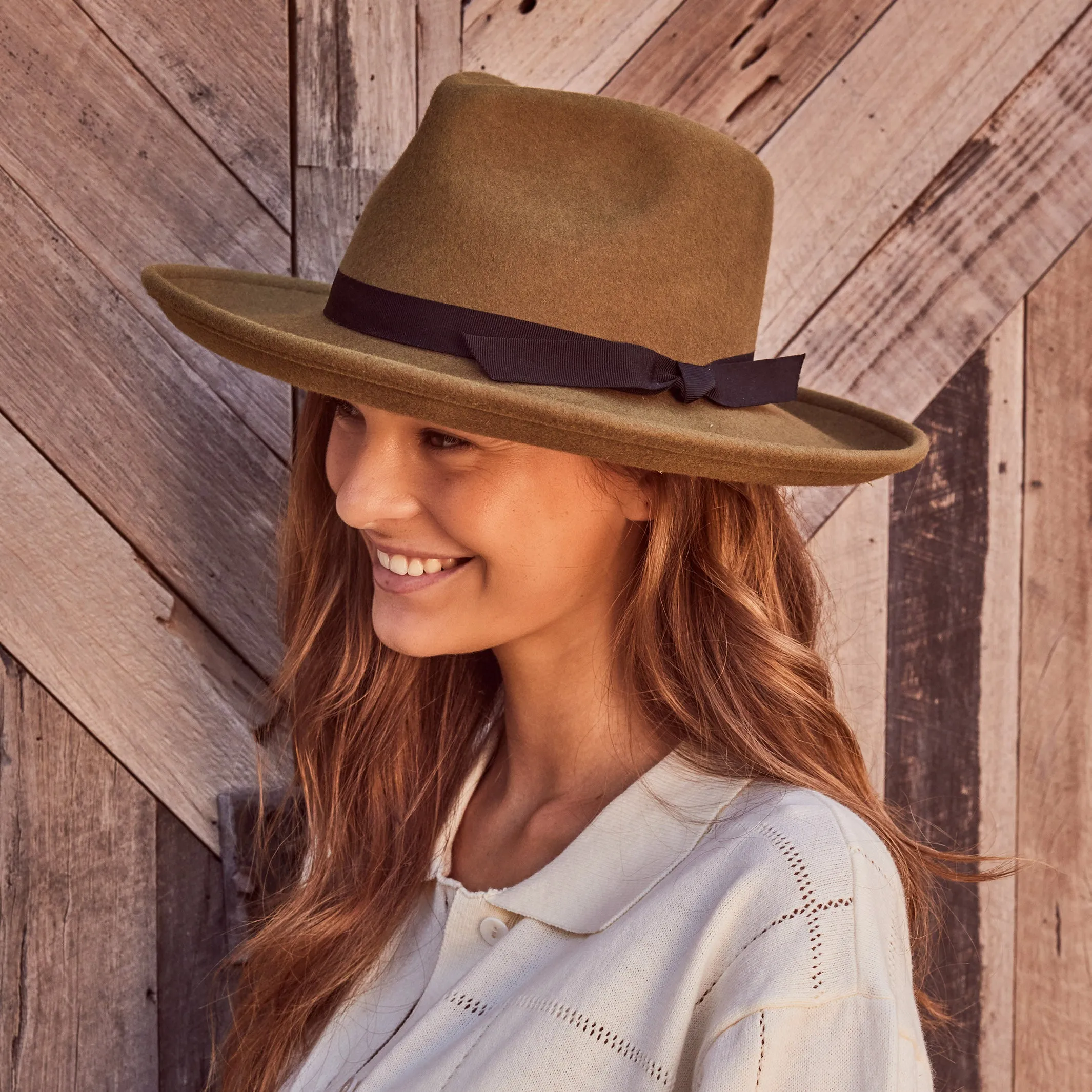Cora Felt Fedora Hat - Khaki