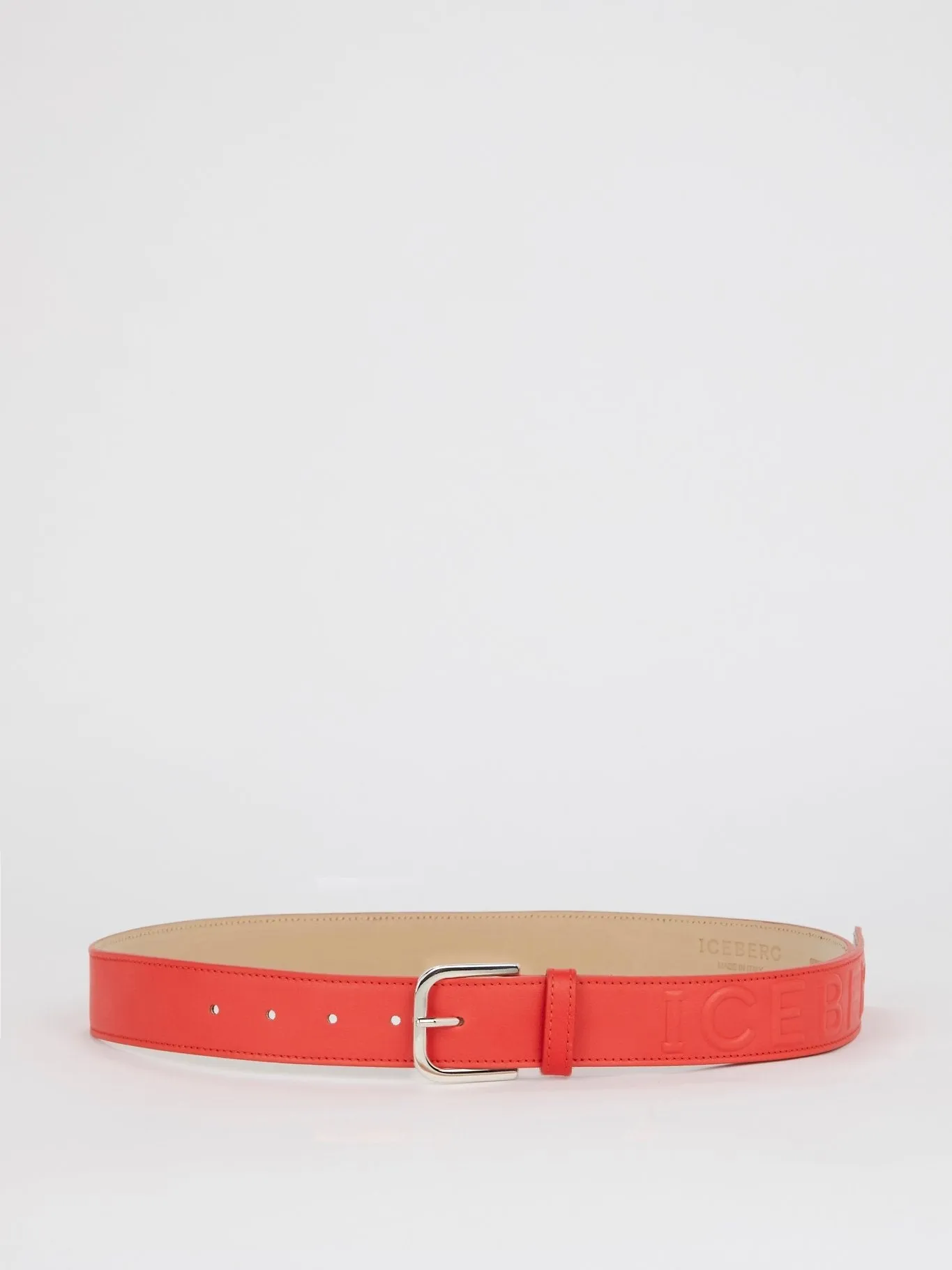 Coral Orange Embossed Logo Leather Belt