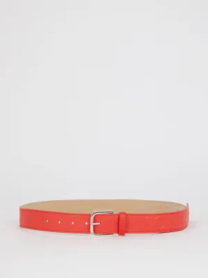 Coral Orange Embossed Logo Leather Belt