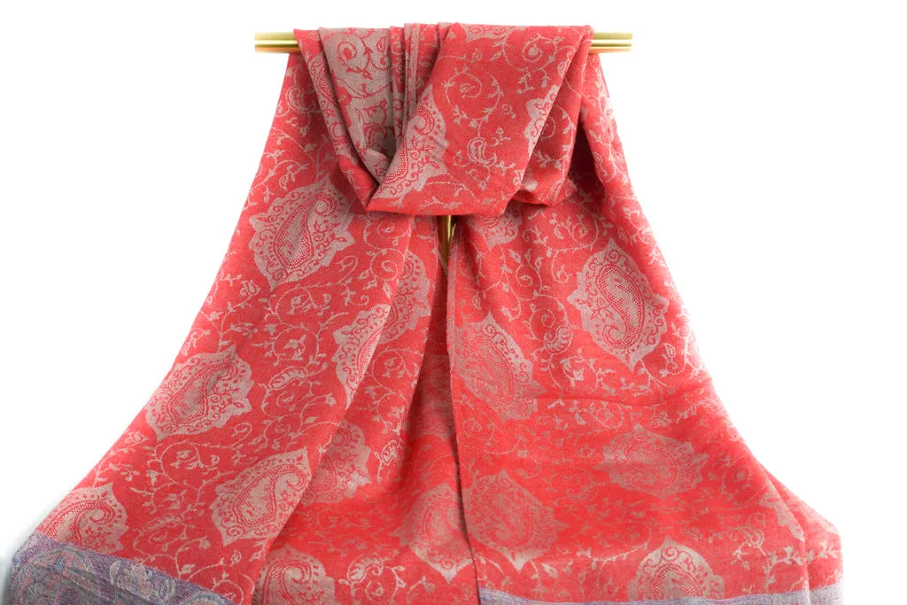 Coral Royal Paisley Pashmina Scarf Bohemian Shawl