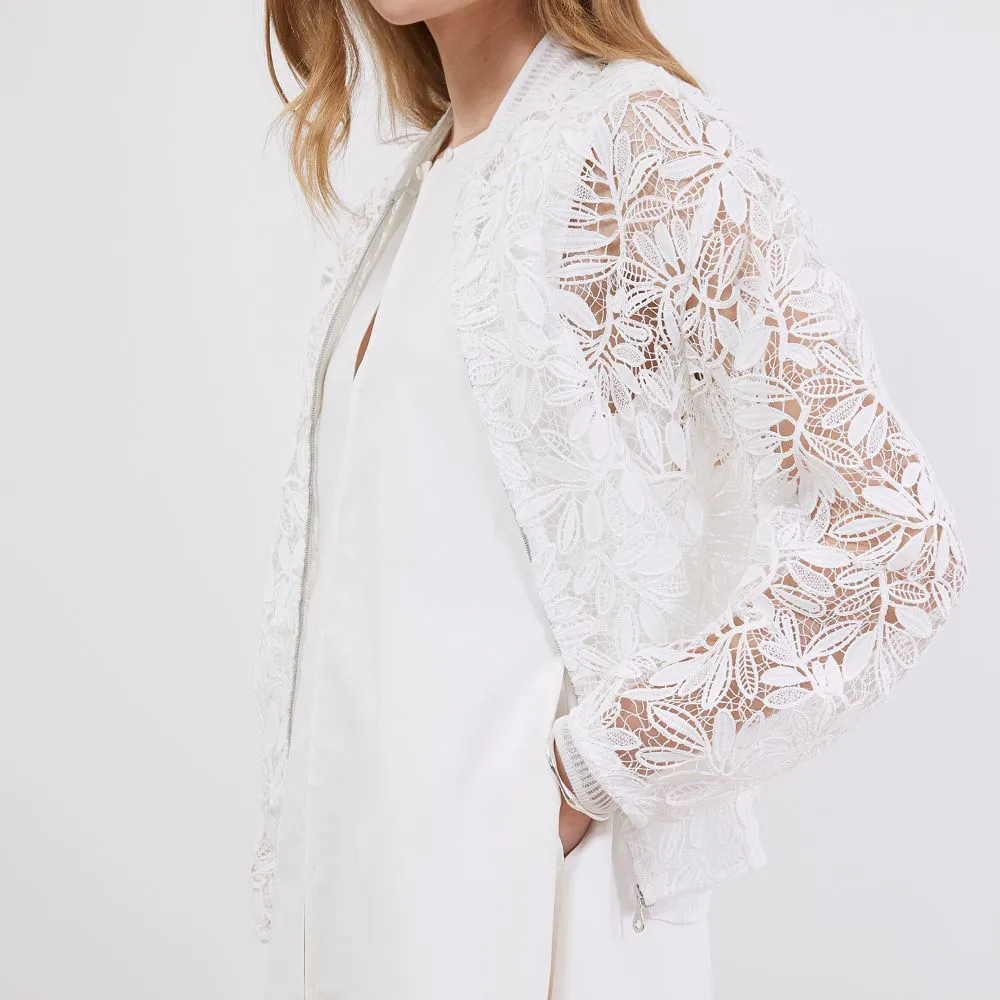 Corded Lace Bomber Jacket With Dress Set