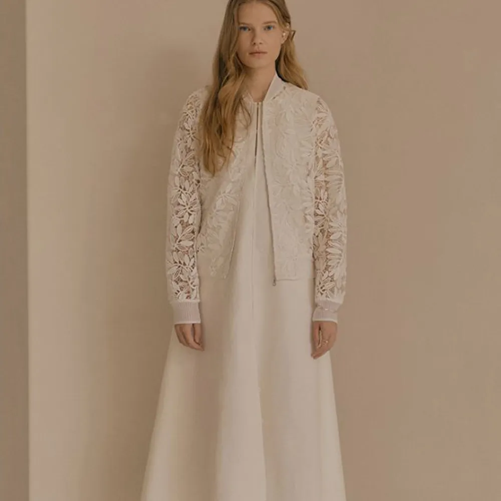 Corded Lace Bomber Jacket With Dress Set