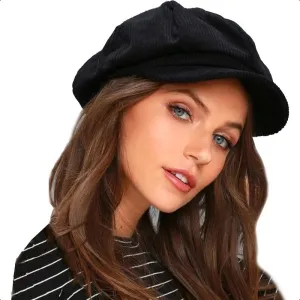 Corduroy Hat Newsboy Vintage Solid Painters Hat Black
