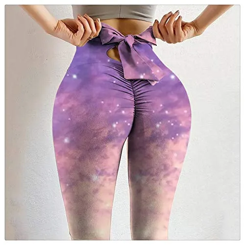 Cotonie Famous TikTok Leggings, High Waist Hip Butt Lift Yoga Pants for Women, Bow Tie Butt Lifting Workout Running Tights Stretch Tight (N, XL)
