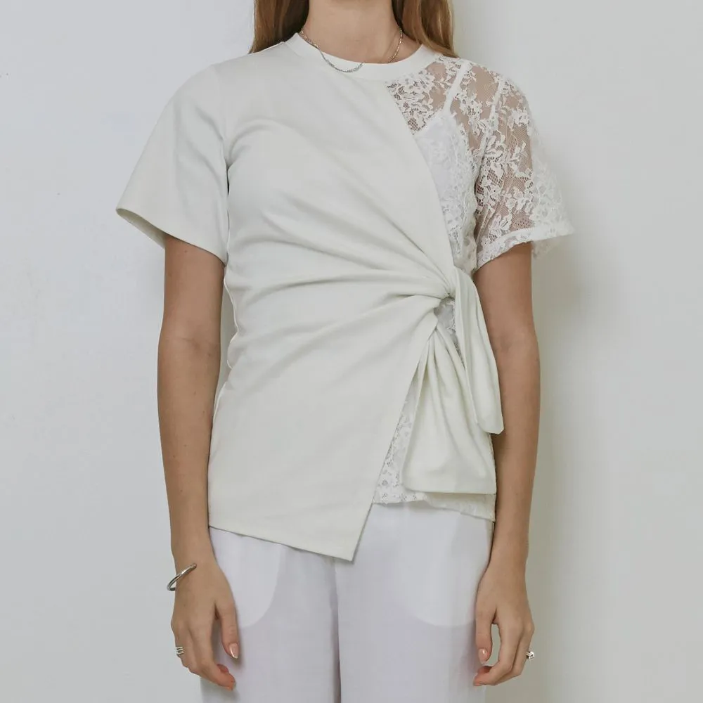 Cotton Jersey And Sheer Lace Body Wrap Top