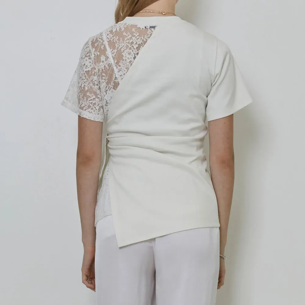 Cotton Jersey And Sheer Lace Body Wrap Top