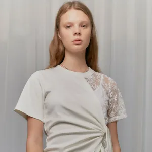 Cotton Jersey And Sheer Lace Body Wrap Top