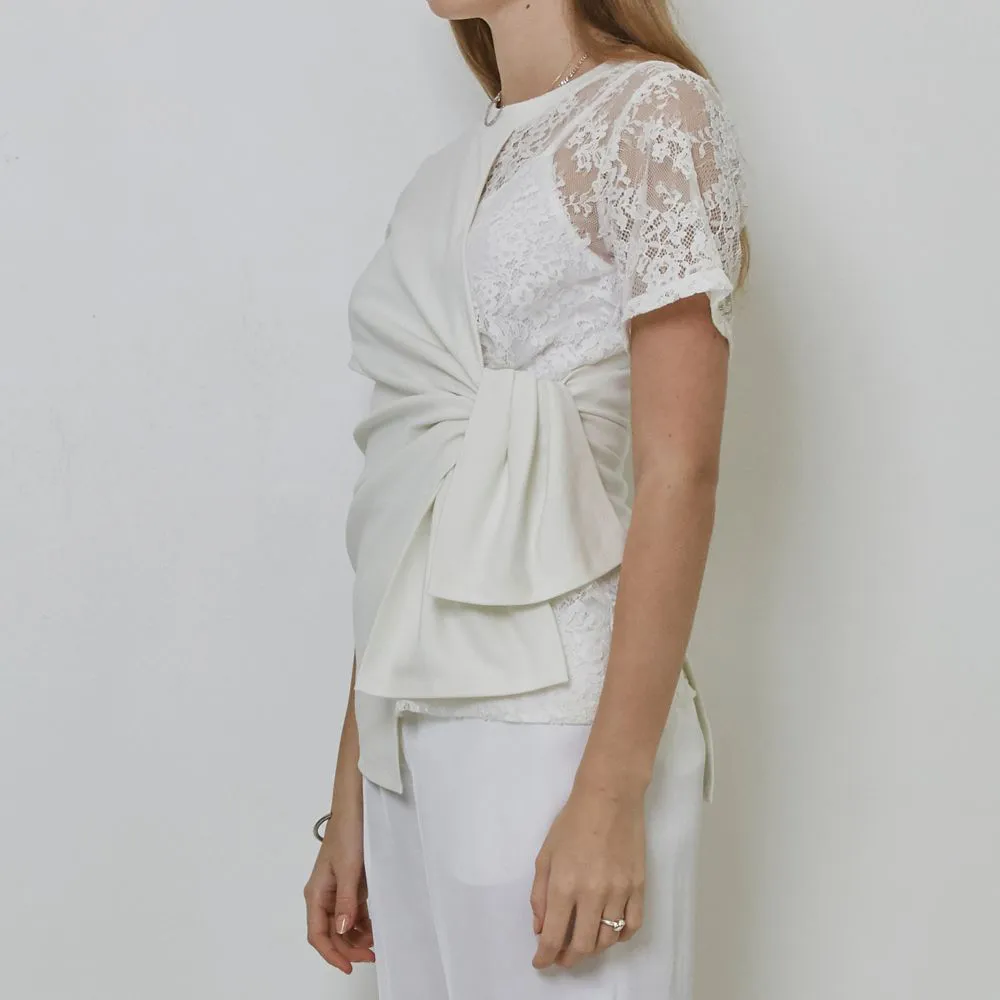 Cotton Jersey And Sheer Lace Body Wrap Top