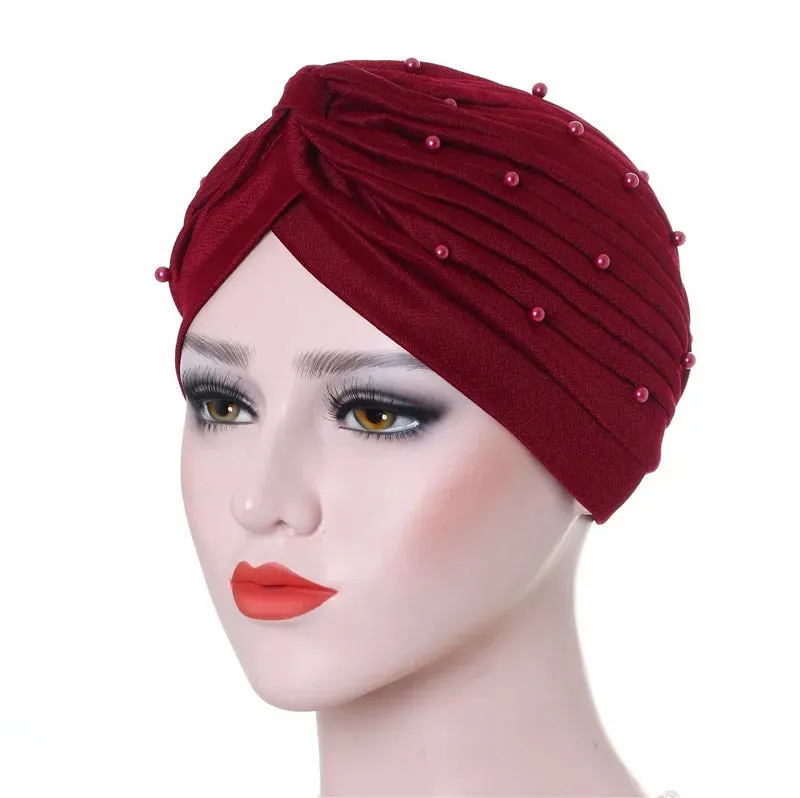 cotton solid folds pearl muslim turban scarf  women islamic inner hijab caps Arab wrap head