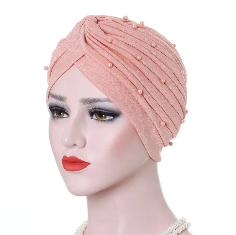 cotton solid folds pearl muslim turban scarf  women islamic inner hijab caps Arab wrap head