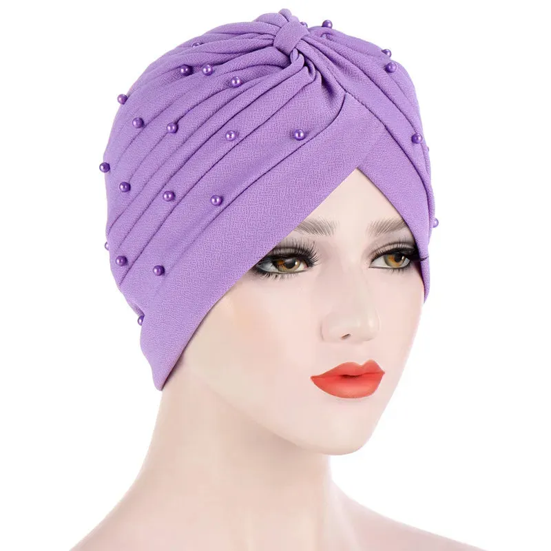 cotton solid folds pearl muslim turban scarf  women islamic inner hijab caps Arab wrap head