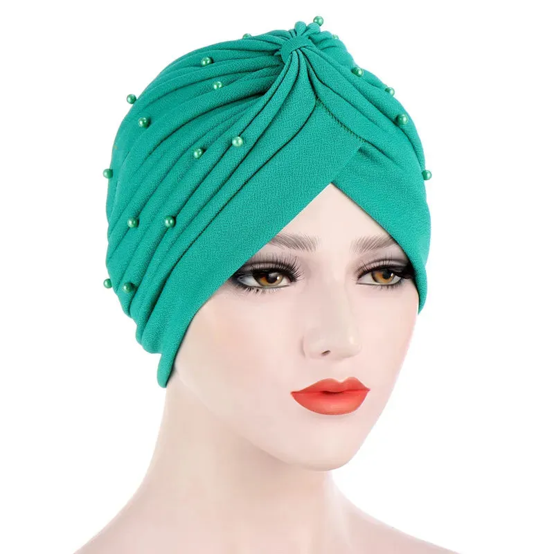 cotton solid folds pearl muslim turban scarf  women islamic inner hijab caps Arab wrap head
