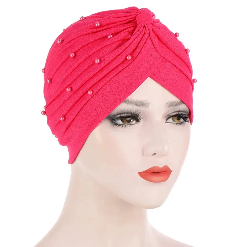 cotton solid folds pearl muslim turban scarf  women islamic inner hijab caps Arab wrap head