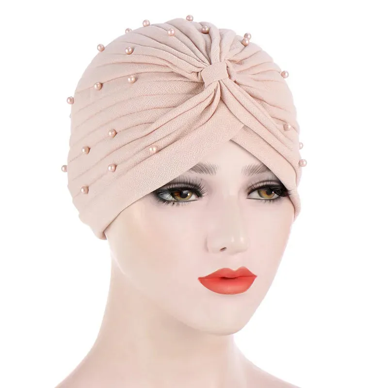 cotton solid folds pearl muslim turban scarf  women islamic inner hijab caps Arab wrap head