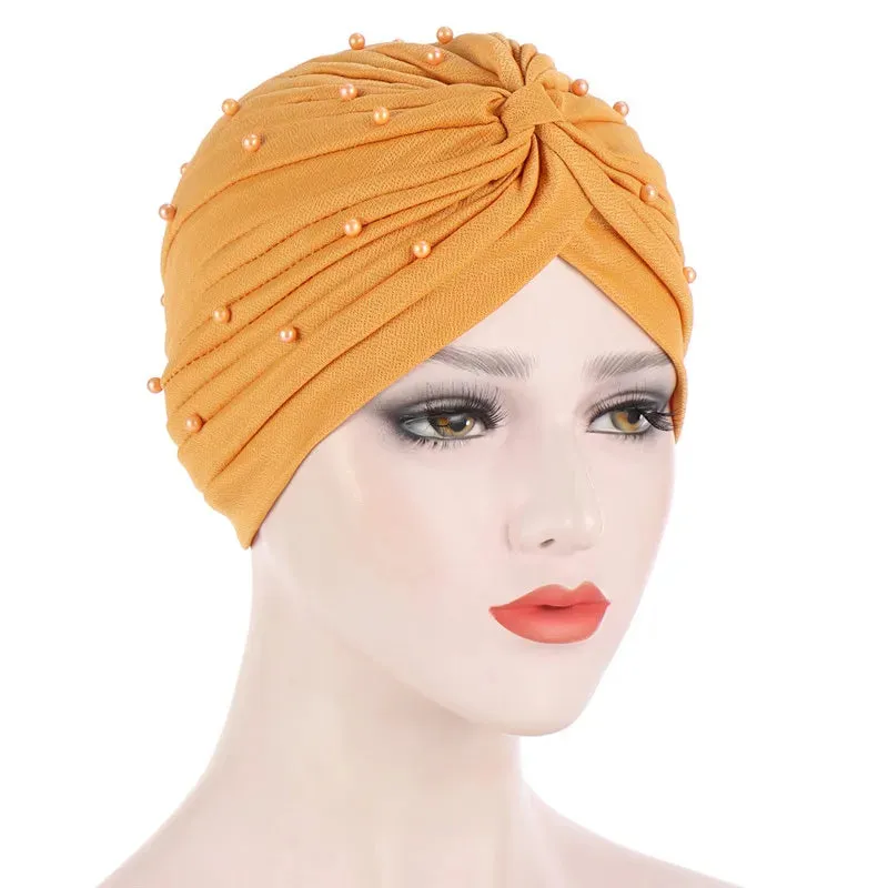 cotton solid folds pearl muslim turban scarf  women islamic inner hijab caps Arab wrap head