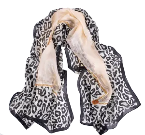 Cream Silk Leopard Print Hijab