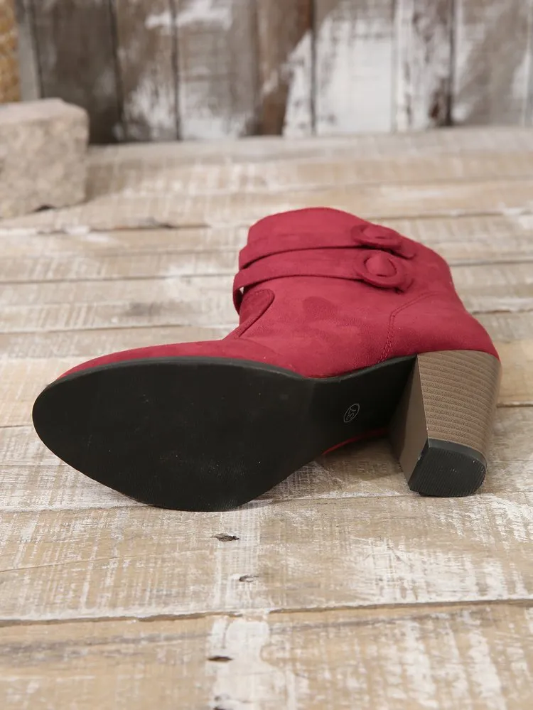 Creamtopmall Suede block heel belt buckle side zip Martin boots