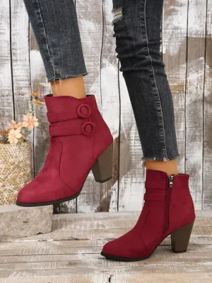 Creamtopmall Suede block heel belt buckle side zip Martin boots