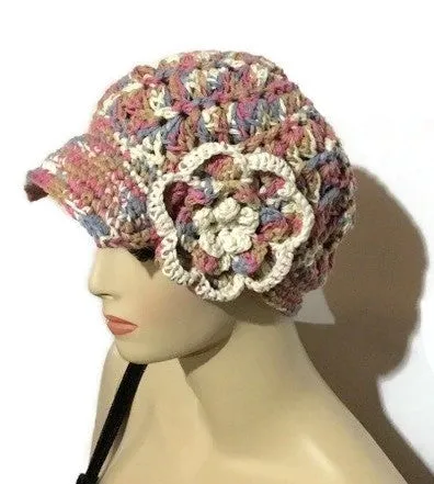 Crochet hat, cotton beanie, woman size, The garden of roses hat
