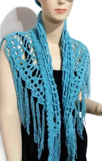 Crochet Peruvian pima cotton shawl, handmade wrap, boho chic, The blue sea shawl