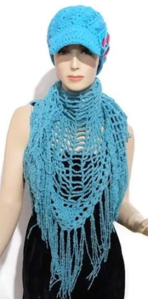 Crochet Peruvian pima cotton shawl, handmade wrap, boho chic, The blue sea shawl