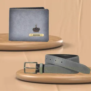 Customized Men's Wallet and Belt - Grey