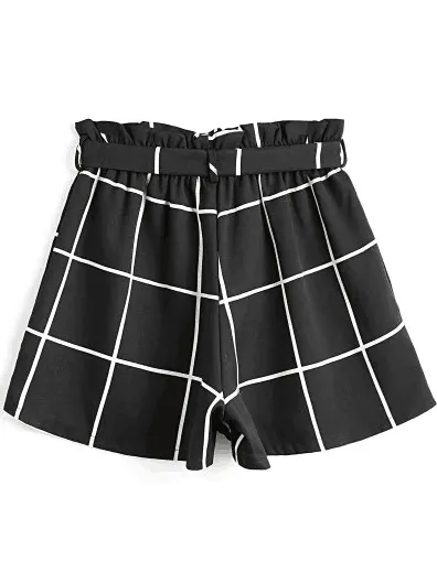 Cute Bowknot Checked High Waisted Shorts
