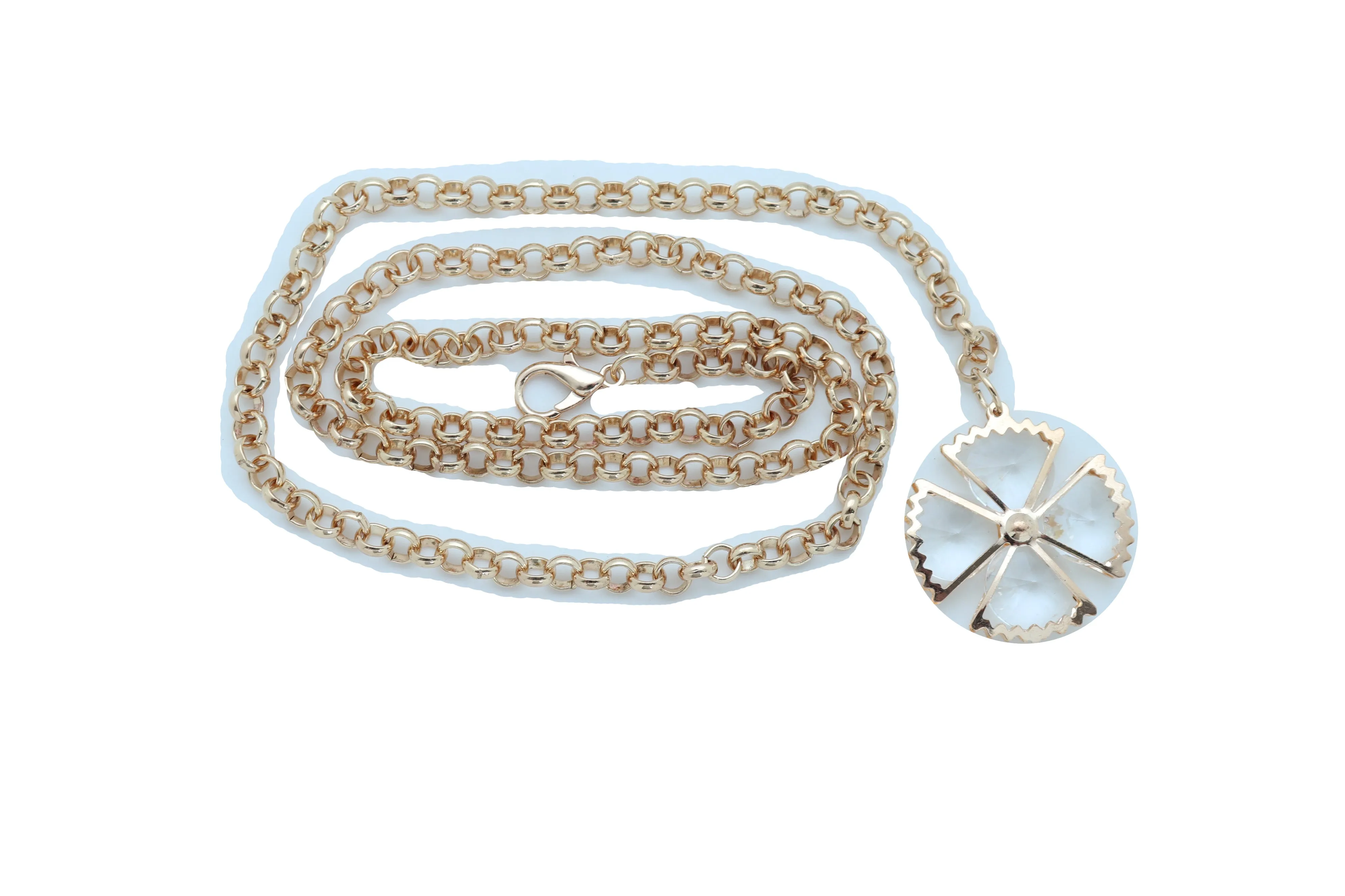 Dangle Flower Charm Skinny Gold Metal Chain Link Belt
